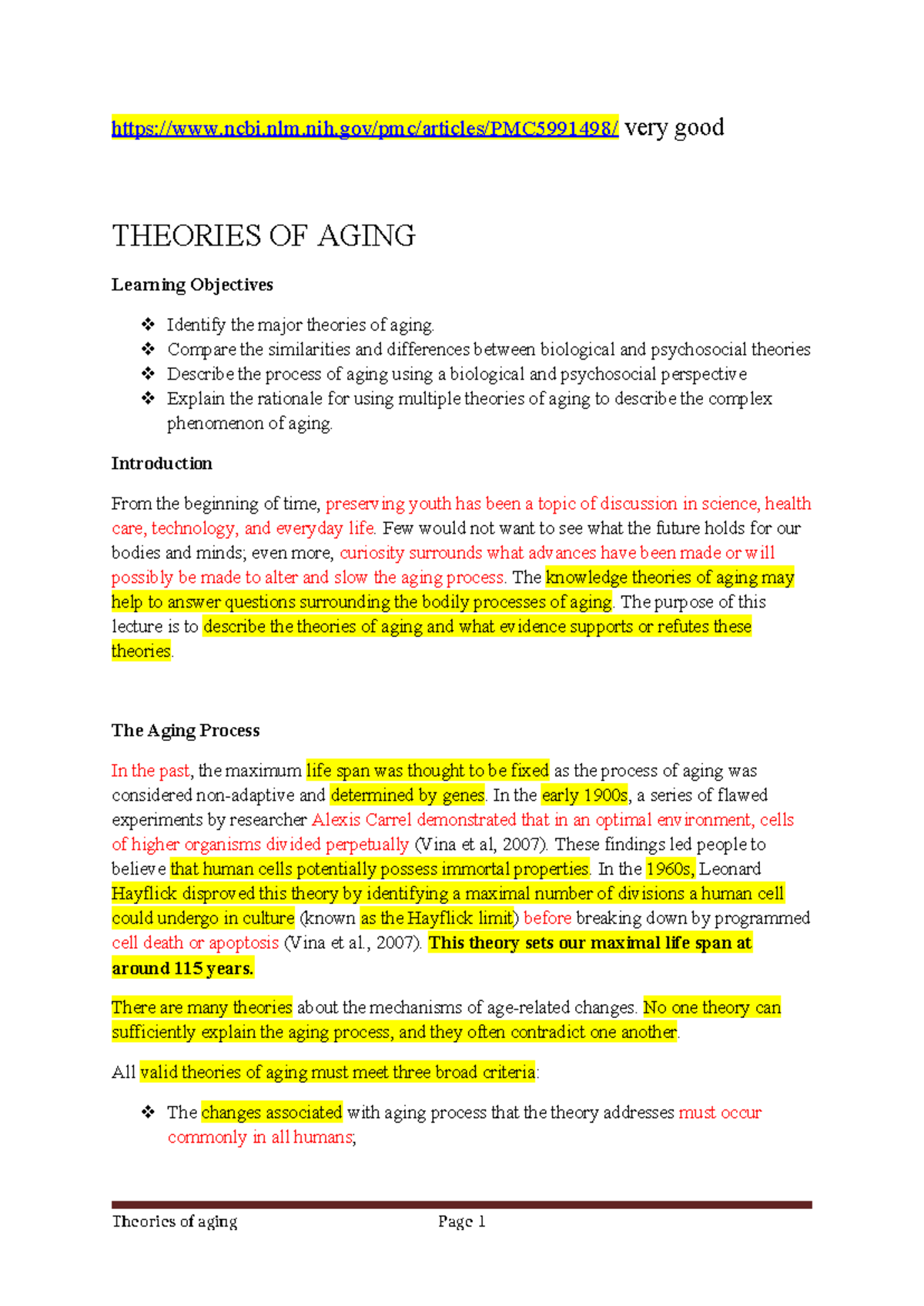 Theories of Aging: An In-Depth L2 Study Guide - Studocu