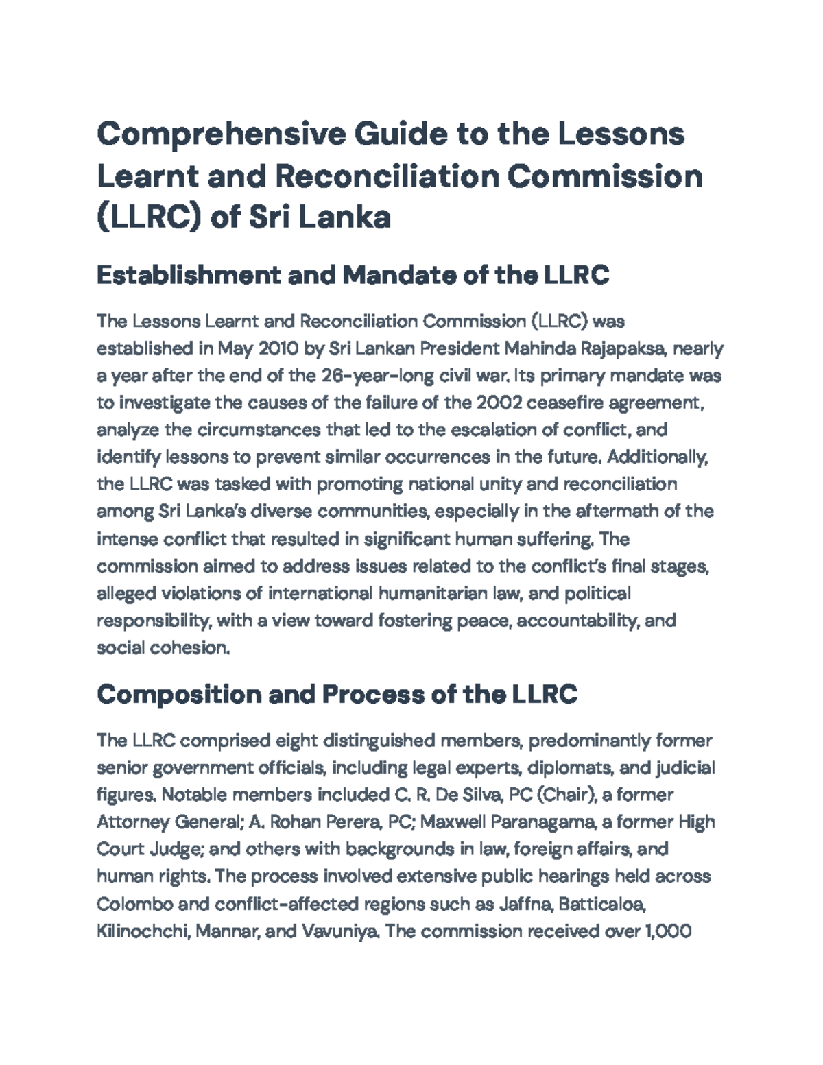 Comprehensive Overview of the LLRC and Its Impact (Final Report) - Studocu