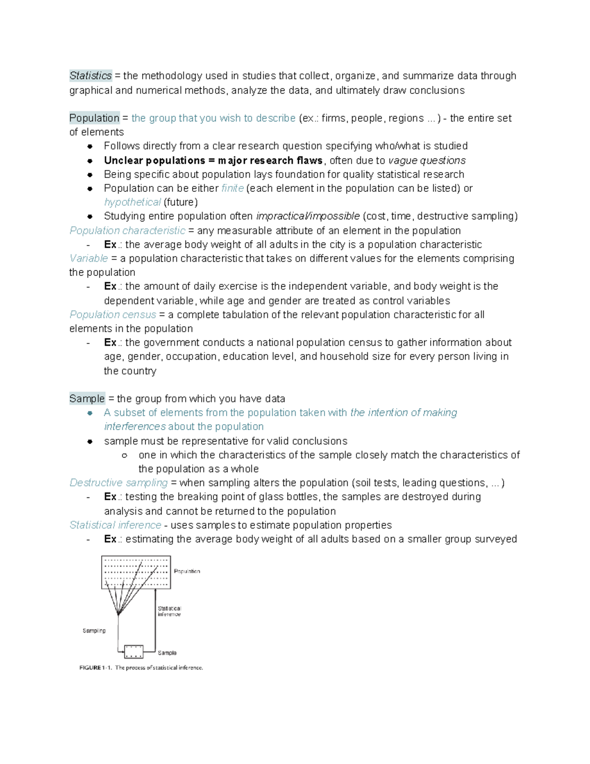 Statistics Lecture Notes: Population and Sampling Concepts - Studeersnel