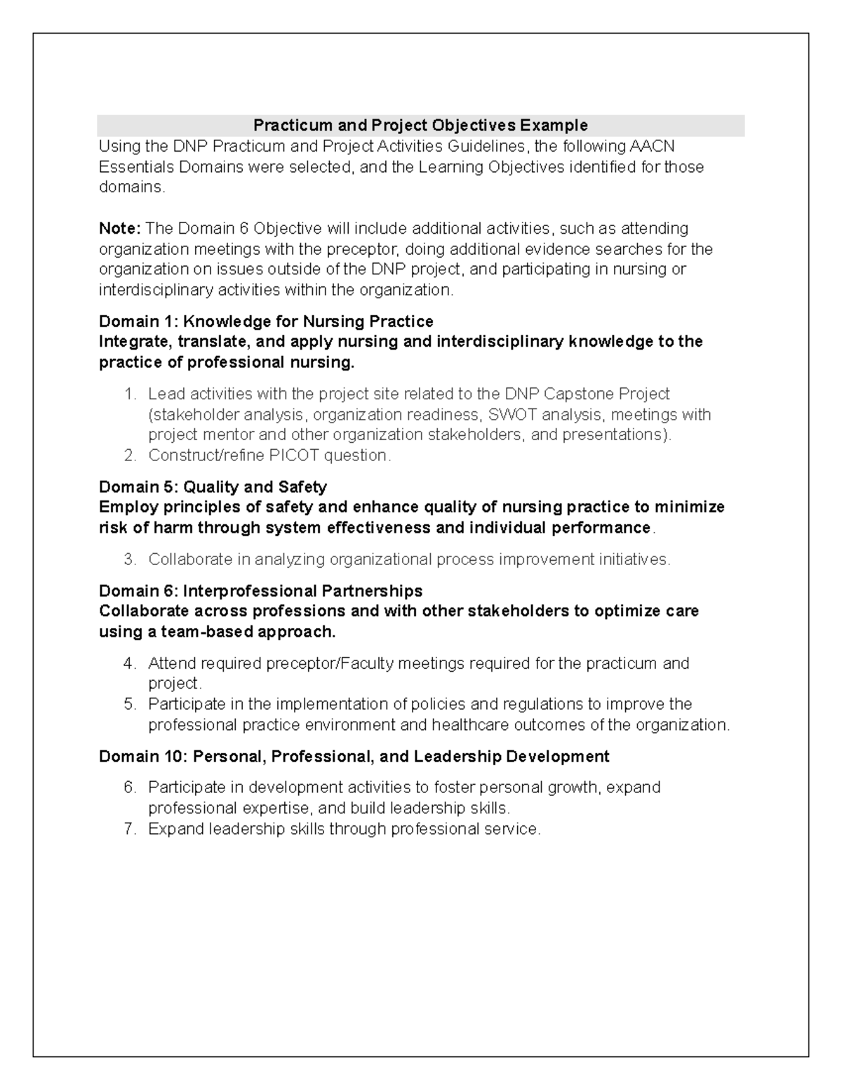 NURS 8312 Practicum Project Objectives and AACN Essentials Overview ...