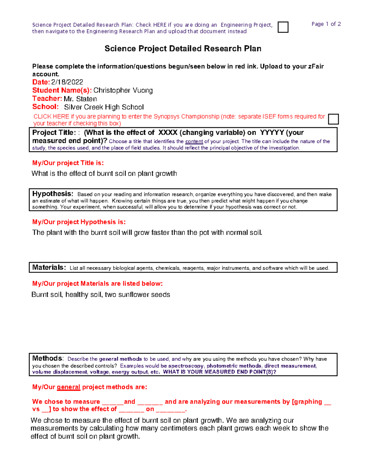 Research Plan (GD) - Practice - Science Project Detailed Research Plan ...