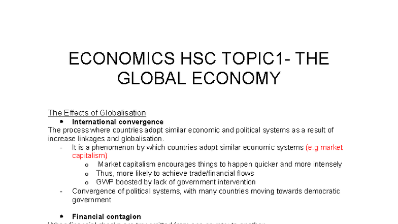 Economics HSC Topic 1: Understanding the Global Economy and ...