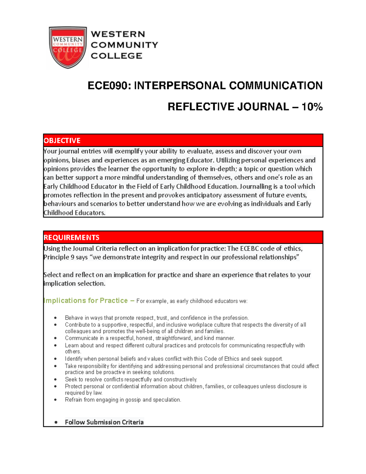 ECE090: Reflective Journal on Interpersonal Communication - Studocu