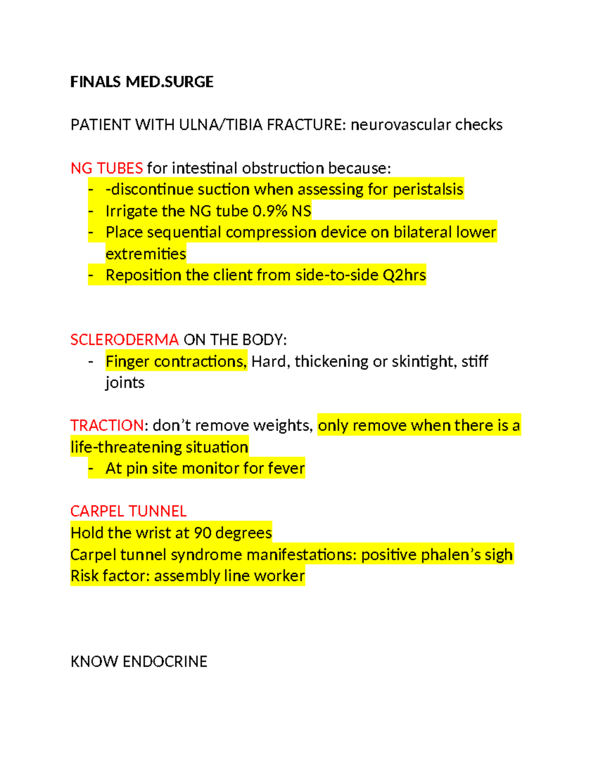 Final Exam Study Guide for MEDSURG 2: Key Concepts and Interventions ...