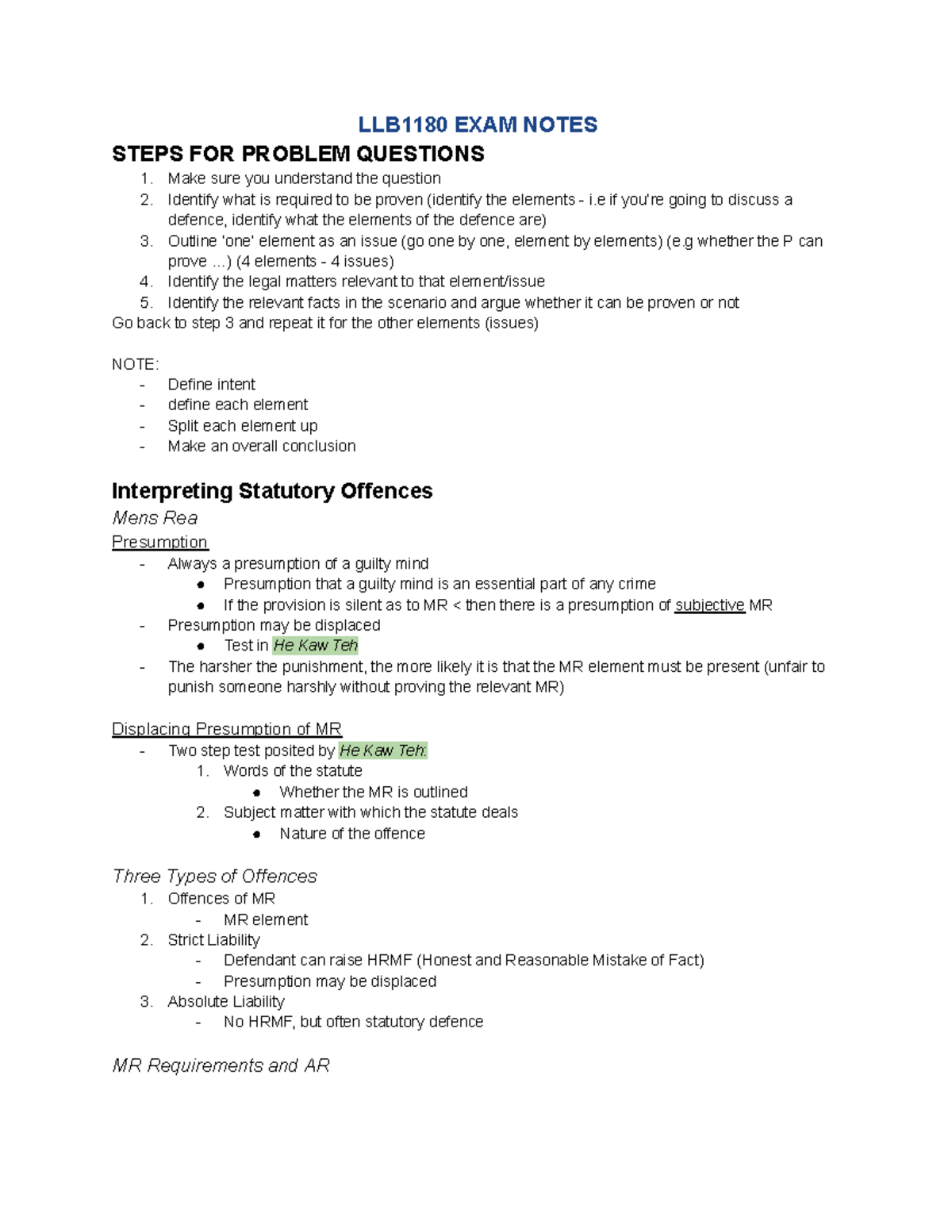 LLB1180 EXAM NOTES: Key Steps for Analyzing Problem Questions - Studocu