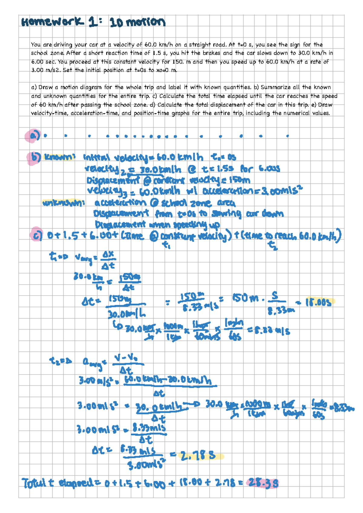 Physics 101: Homework 1 - Motion Analysis and Calculations - Studocu