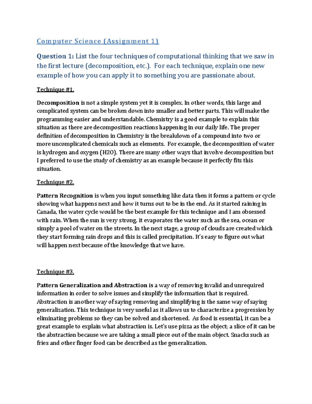 Comp1001A Assignment1Completed - Computer Science (Assignment 1 ...
