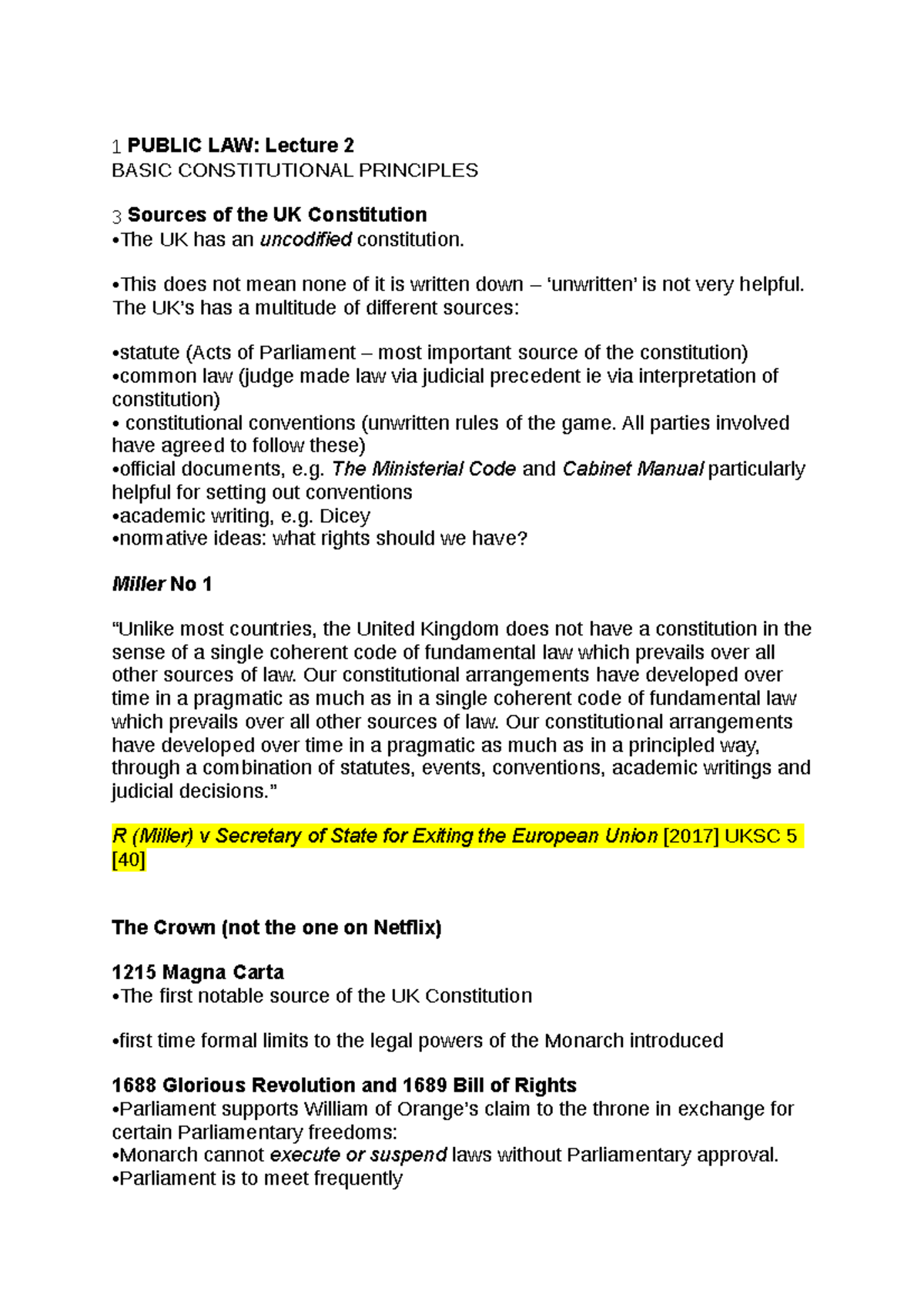 Lecture 2: Key Concepts of Constitutional Law in the UK - Studocu