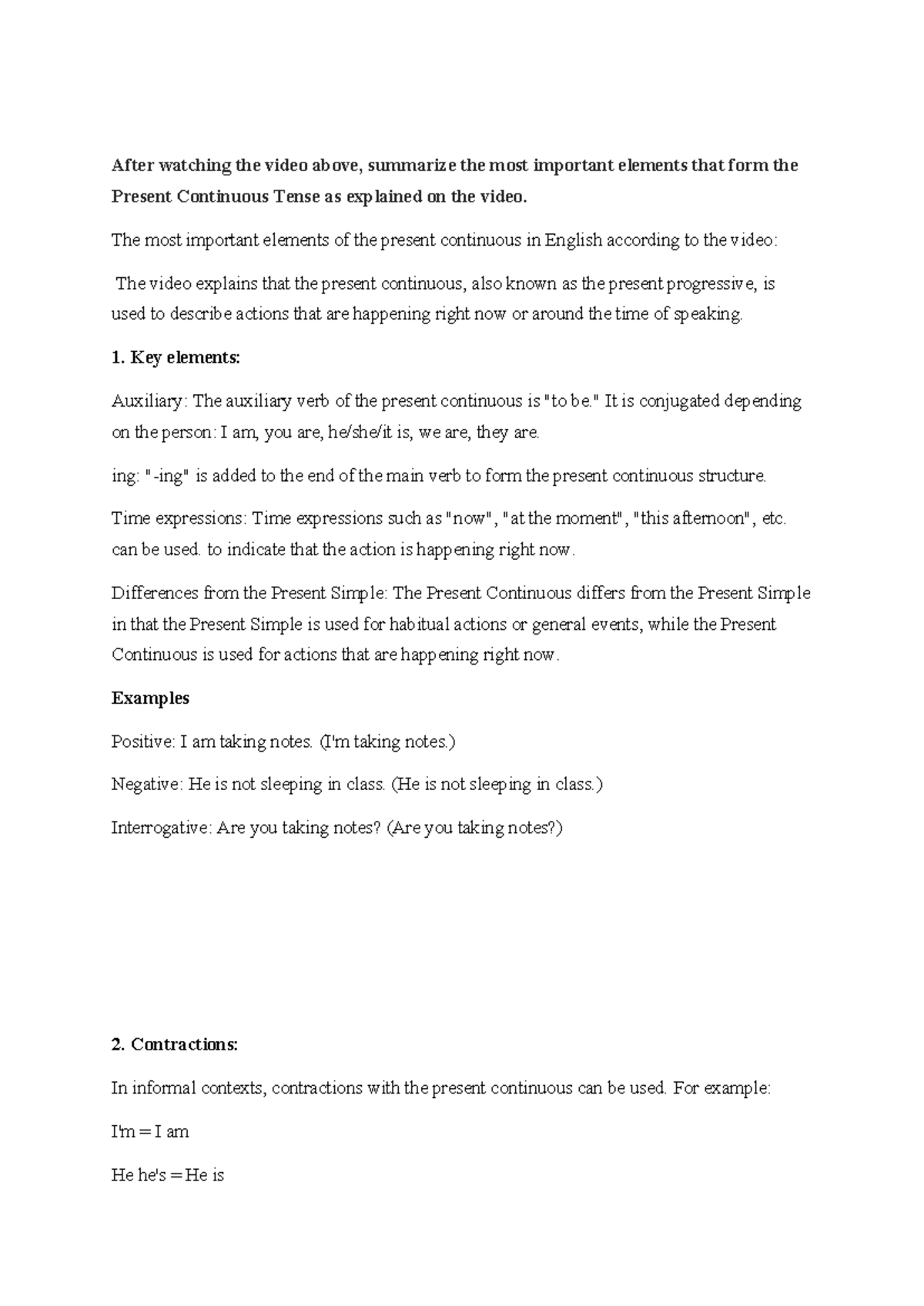 ENG 101 - Present Continuous Tense Summary and Key Elements - Studocu