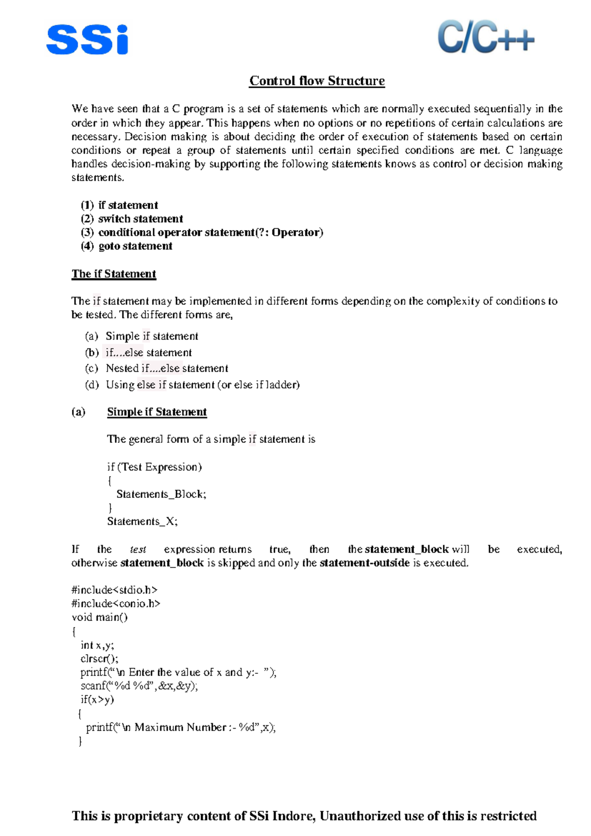 C Module 4 Control flow structure - Control flow Structure We have seen ...