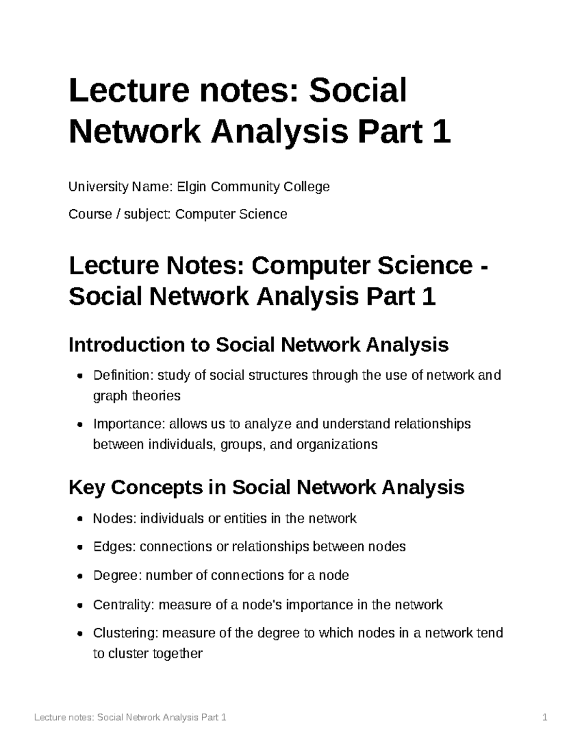 Lecture notes Social Network Analysis Part 1 - Lecture notes: Social ...