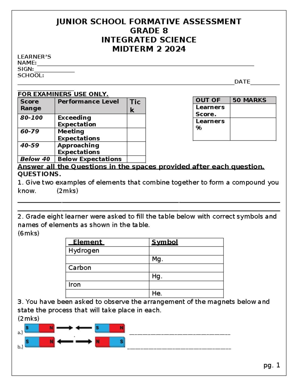 G8 Integrated Science Midterm 2 Formative Assessment 2024 - Studocu