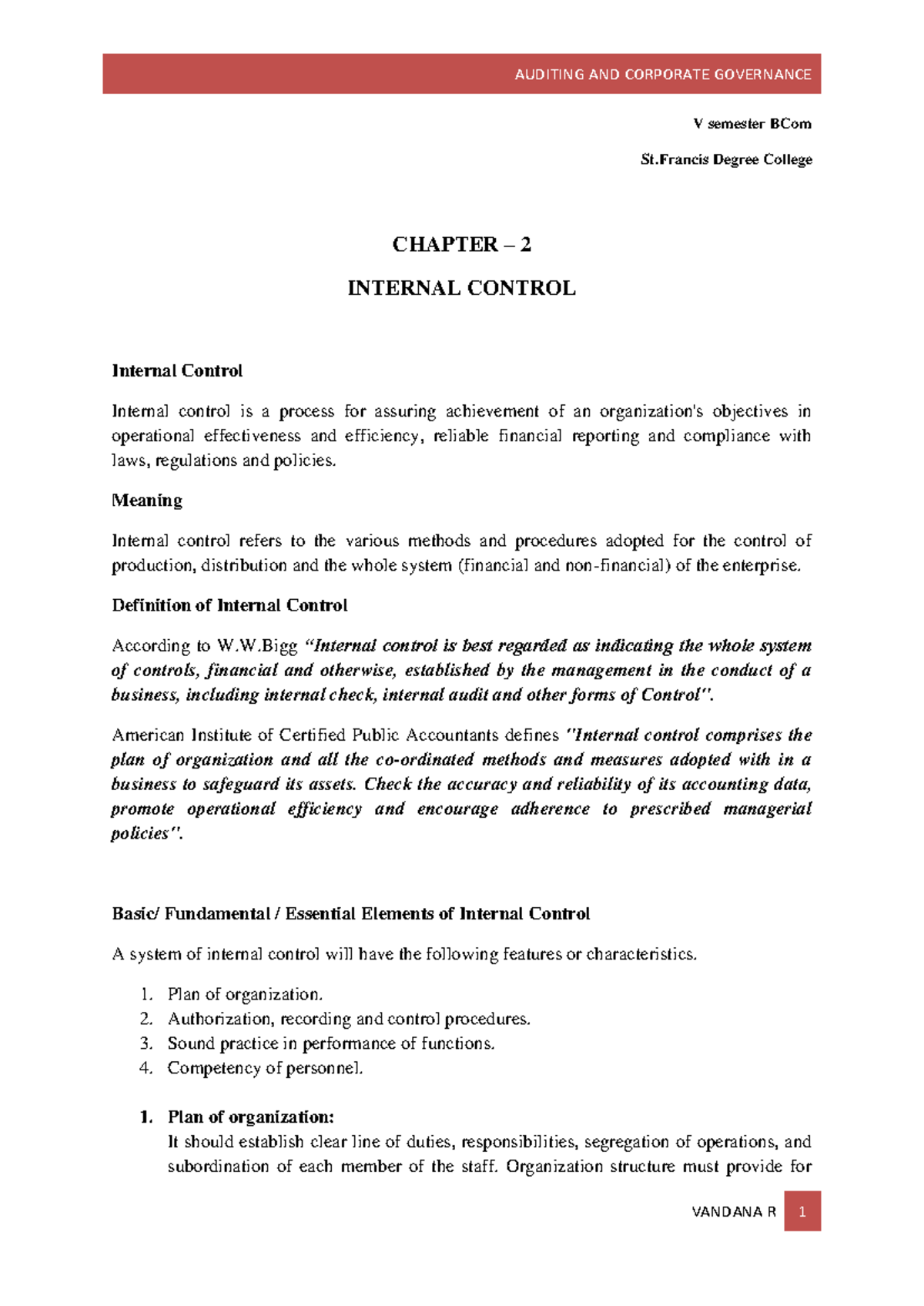 BCom V Sem: Internal Control - Chapter 2 Overview and Key Concepts ...