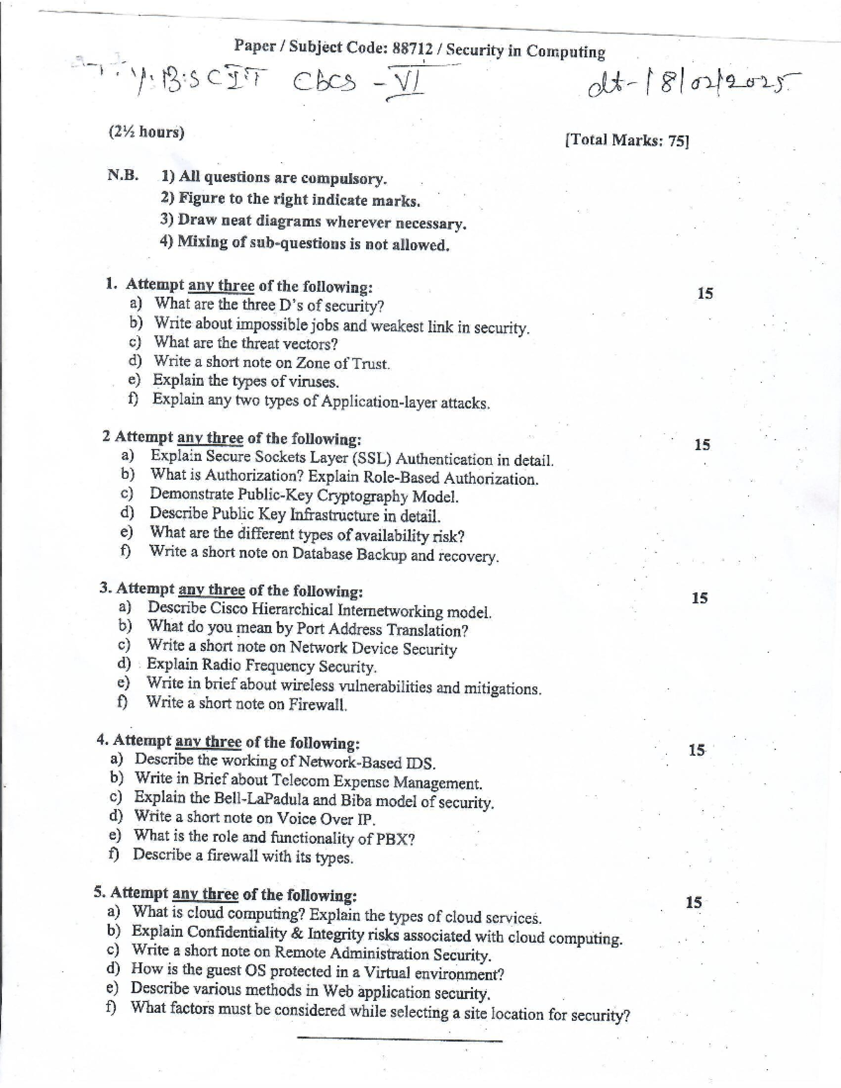 Security in Computing B.SCI.I 88712 Final Exam Questions and Guidelines ...