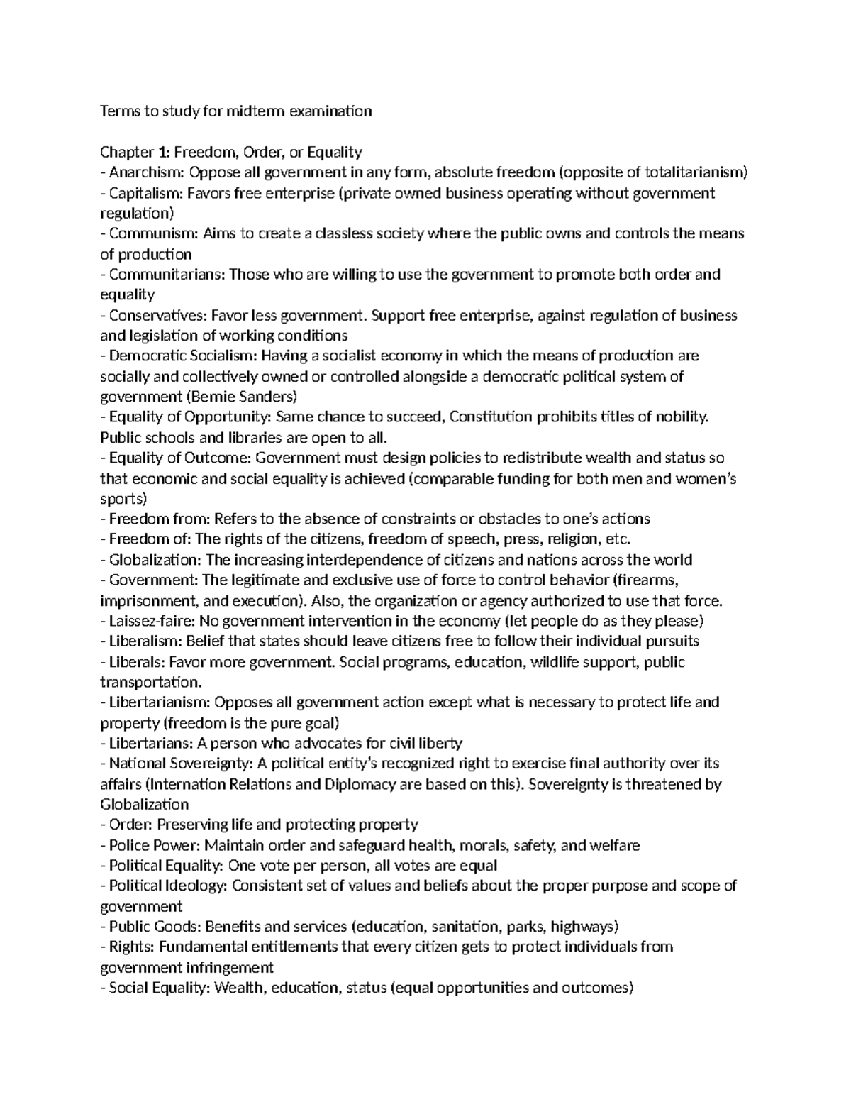 Midterm Exam Study Guide: Key Terms and Concepts for Political Science ...
