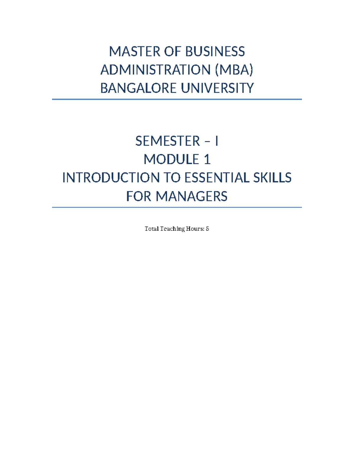 MBA BU Semester I Module 1: Essential Skills for Managers - Studocu