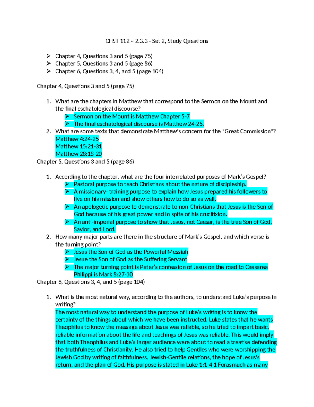 CHST 112 ~ Set 2 Study Questions for Chapters 4-6 Analysis - Studocu