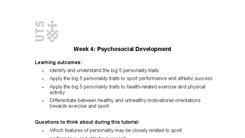 Week 4 Tutorial Worksheet 2025-1 - Week 4: Psychosocial Development ...