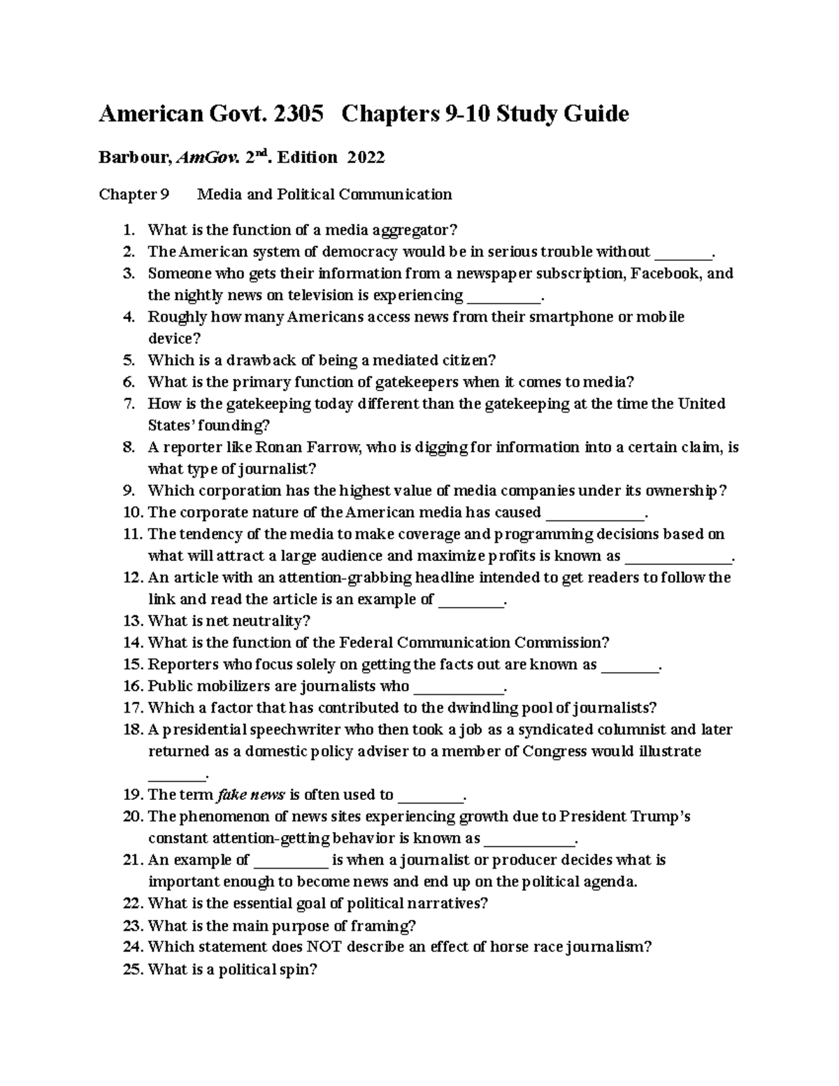 Amer Govt 2305 Chs. 9-10 Comprehensive Study Guide 2022 - Studocu