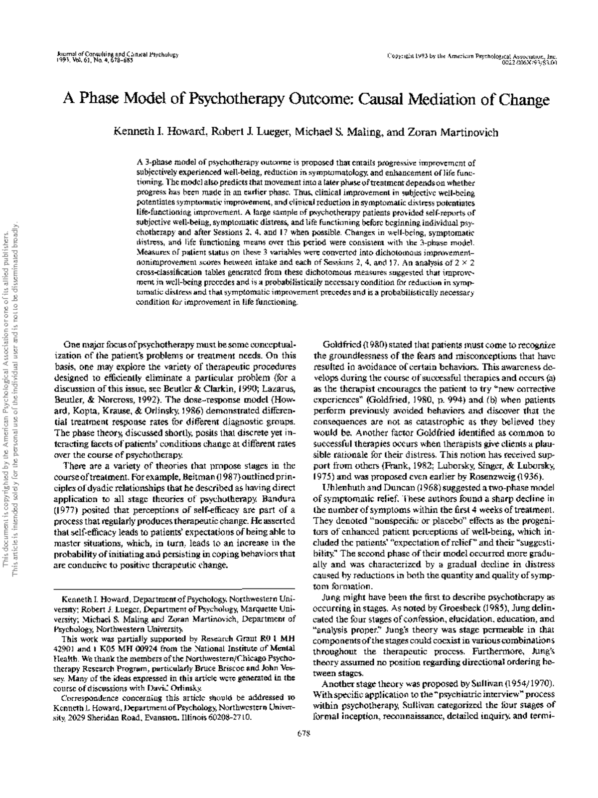 Phase Model of Psychotherapy Outcome: Causal Mediation Study (PSY 493 ...