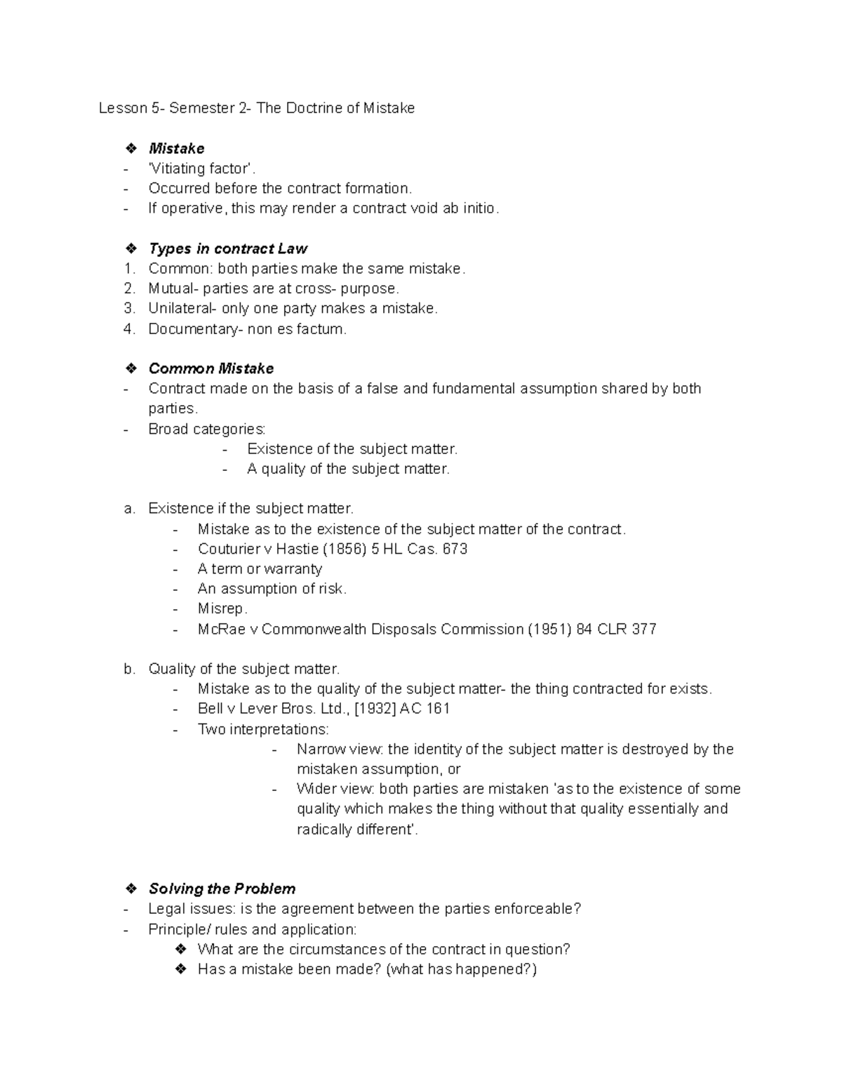 Contract Law Lesson: The Doctrine of Mistake and Its Implications - Studocu
