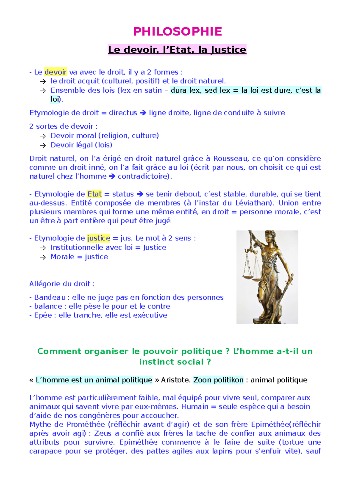 Le devoir, l'État et la Justice en Philosophie - Cours PHIL101 - Studocu
