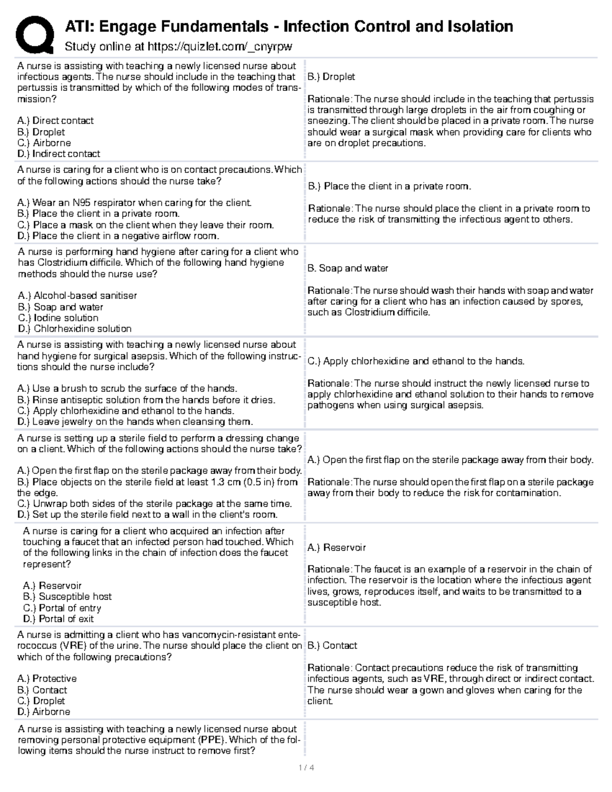 Infection Control Teaching Guide for Newly Licensed Nurses (Ef929725 ...