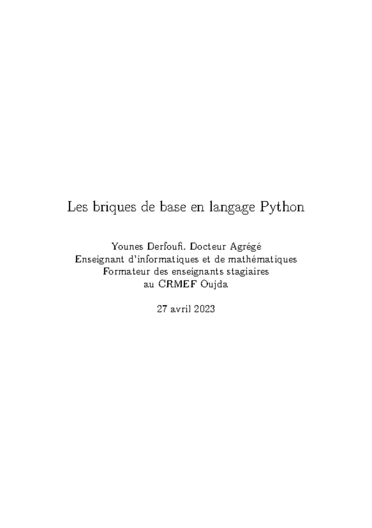 Python - Éléments de Base et Concepts Fondamentaux 101 - Studocu