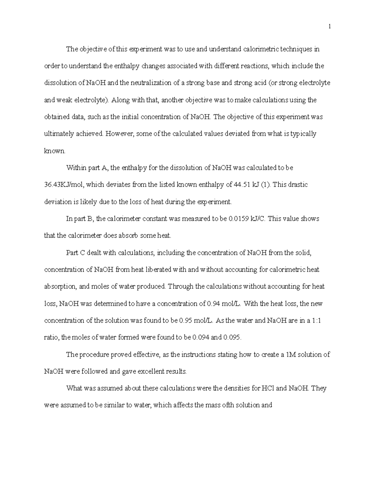 Lab Report 3 - Calorimetry Techniques & Enthalpy Changes Analysis - Studocu
