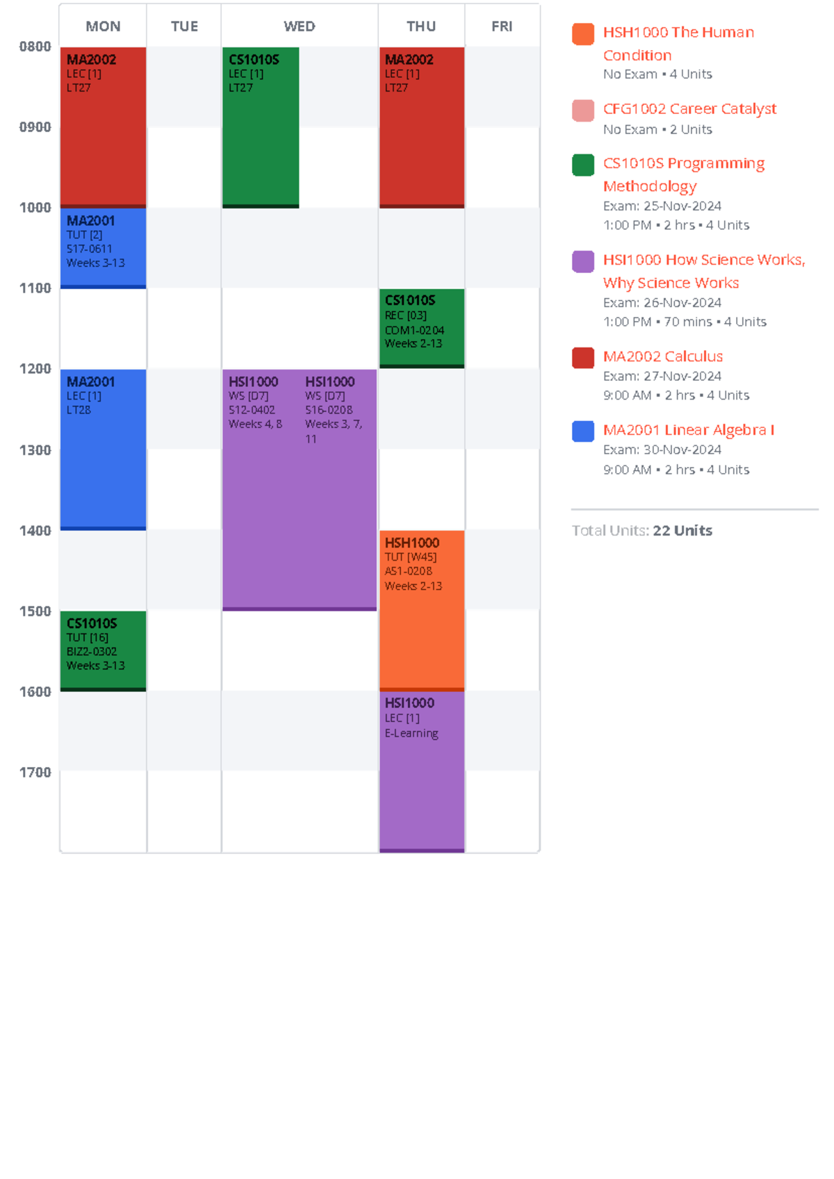 My Timetable - cheatsheet - MON TUE WED THU FRI HSH1000 The Human ...