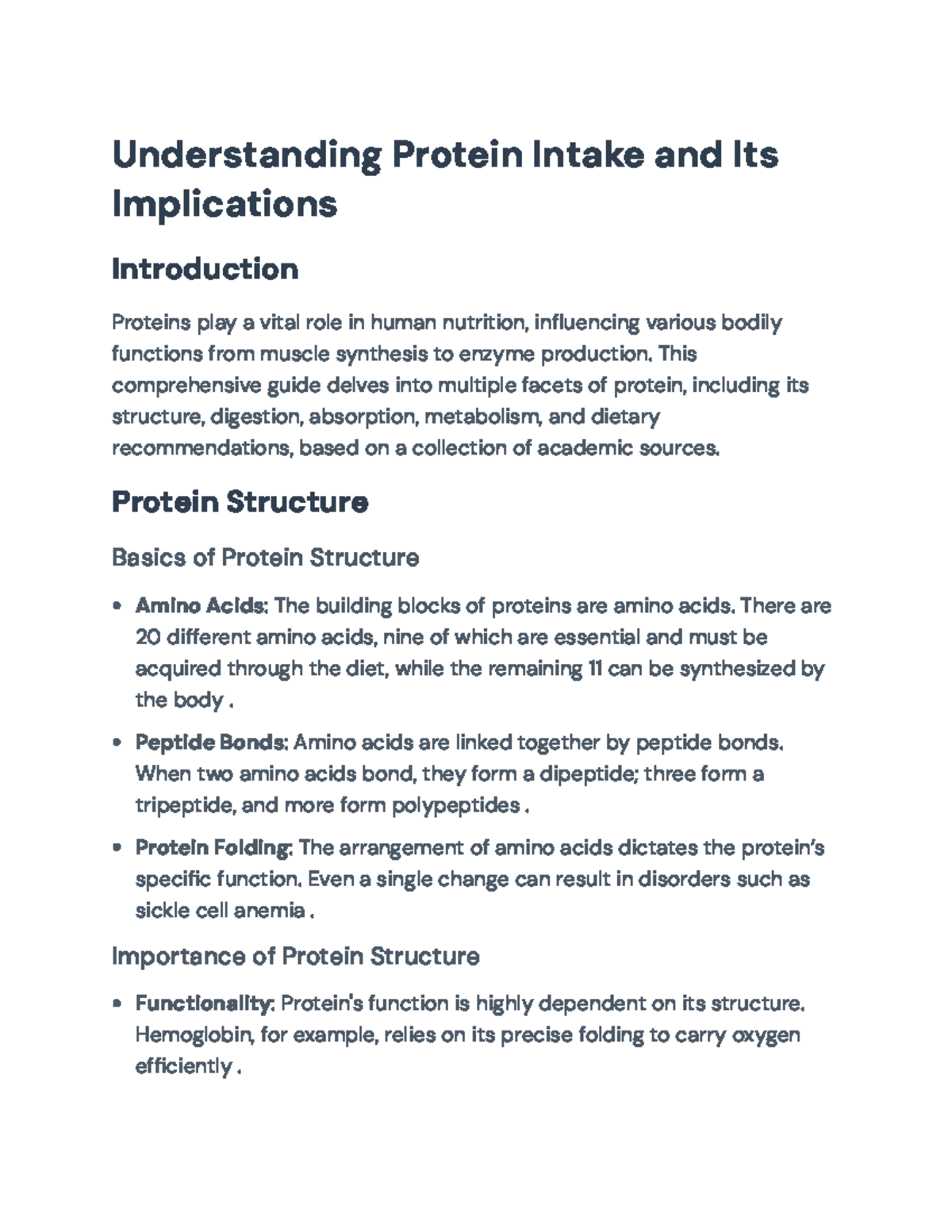 Understanding Protein Intake: Structure, Functions, and Dietary ...