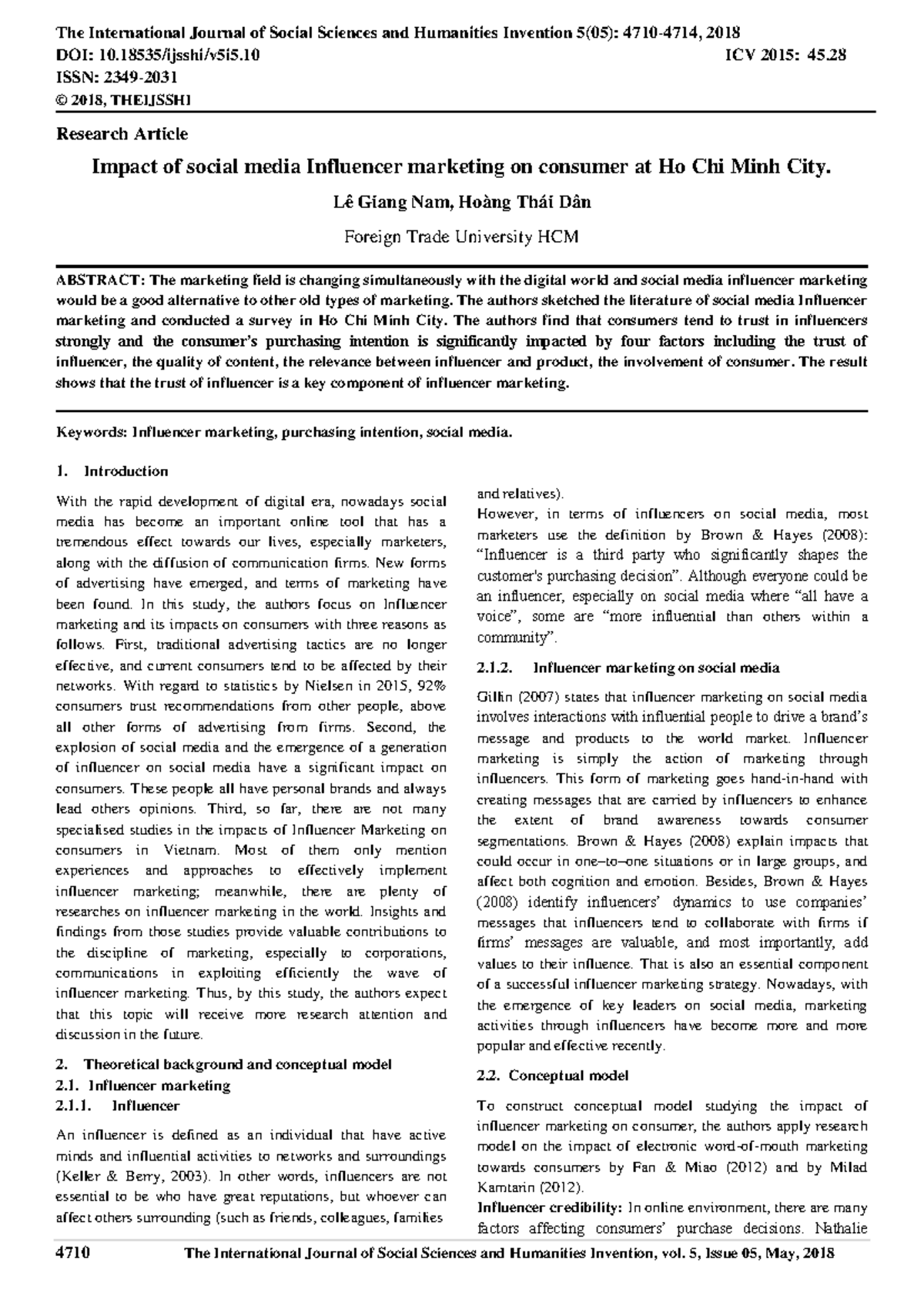 Impact of Social Media Influencer Marketing on Consumers in HCM City ...