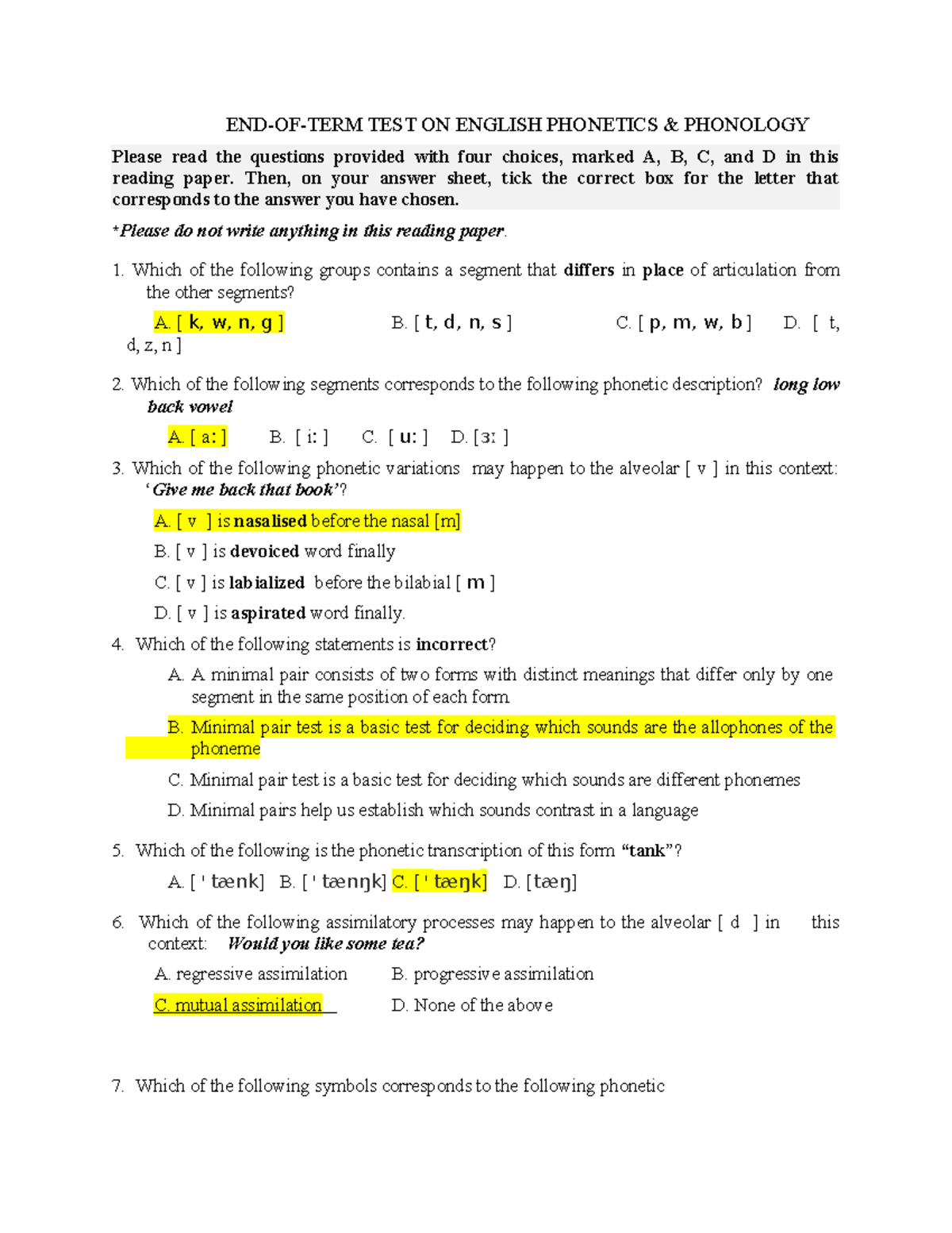 English Phonetics & Phonology Test 1: End-of-Term Review - Studocu