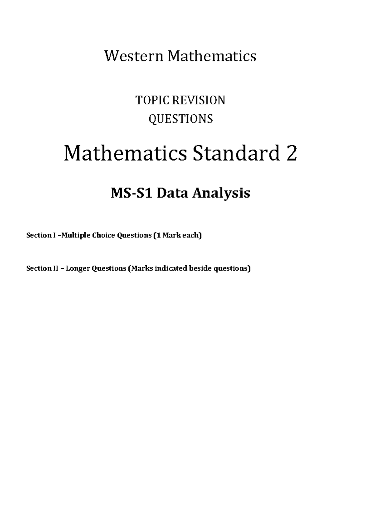 Mathematics Standard 2 Data Analysis Revision Questions and Solutions ...
