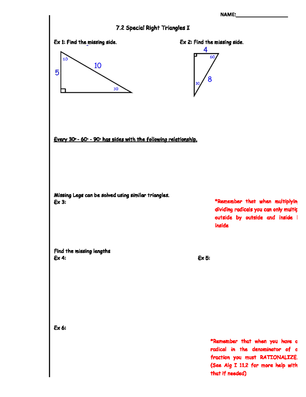 Special Right Triangles I: Finding Missing Sides and Rationalizing ...