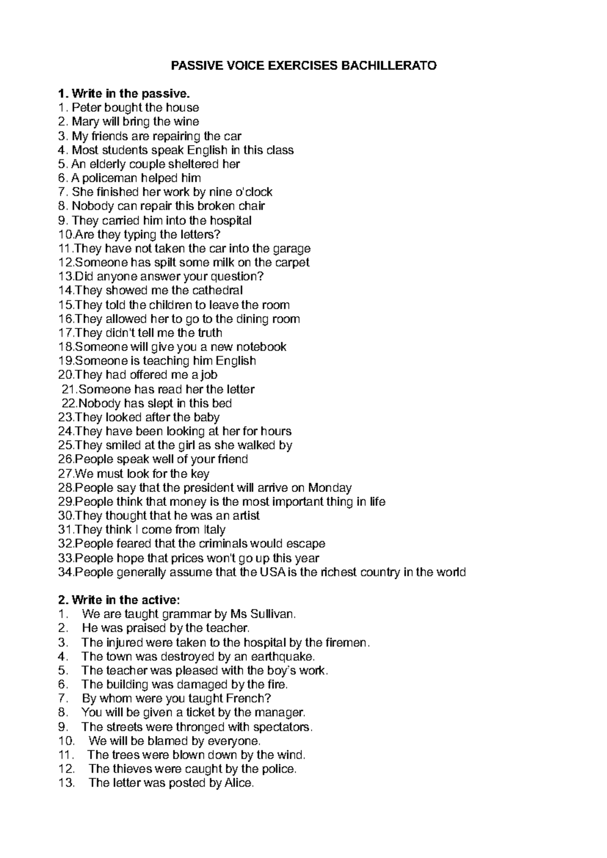Active And Passive Voice Exercises With Answer Key