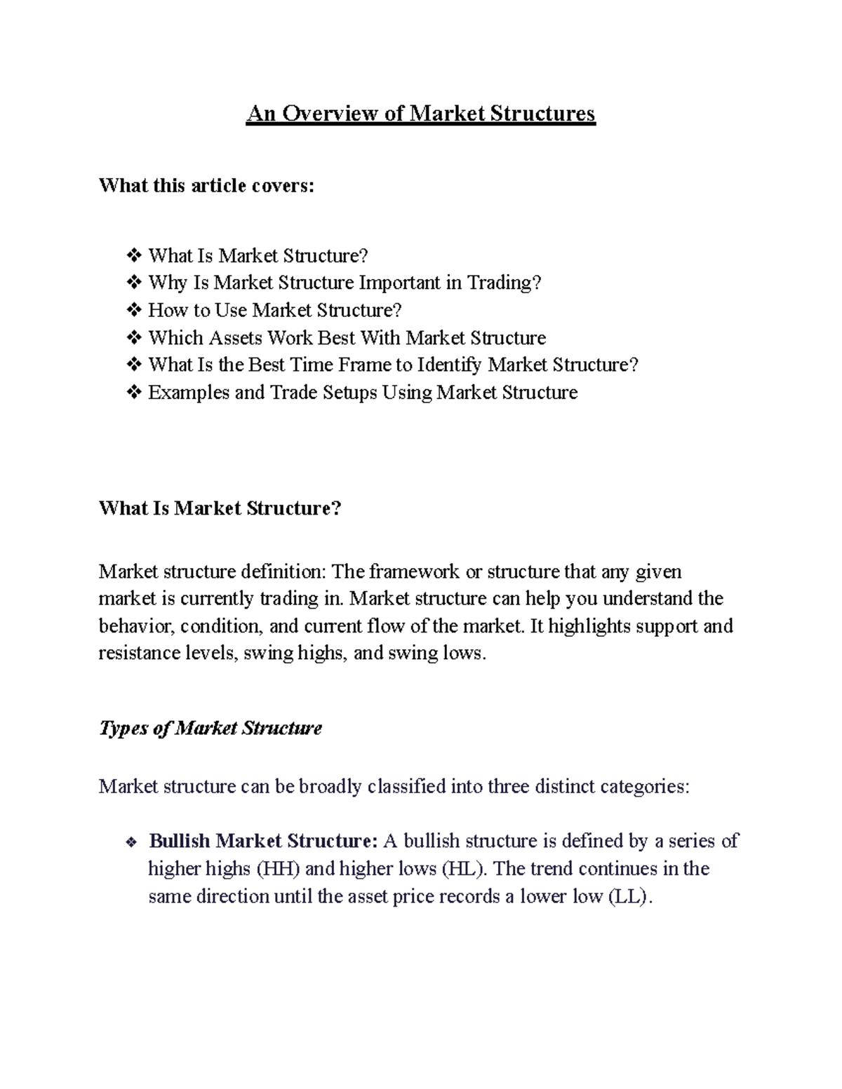 Market Structures: Key Concepts and Trading Applications - Studocu