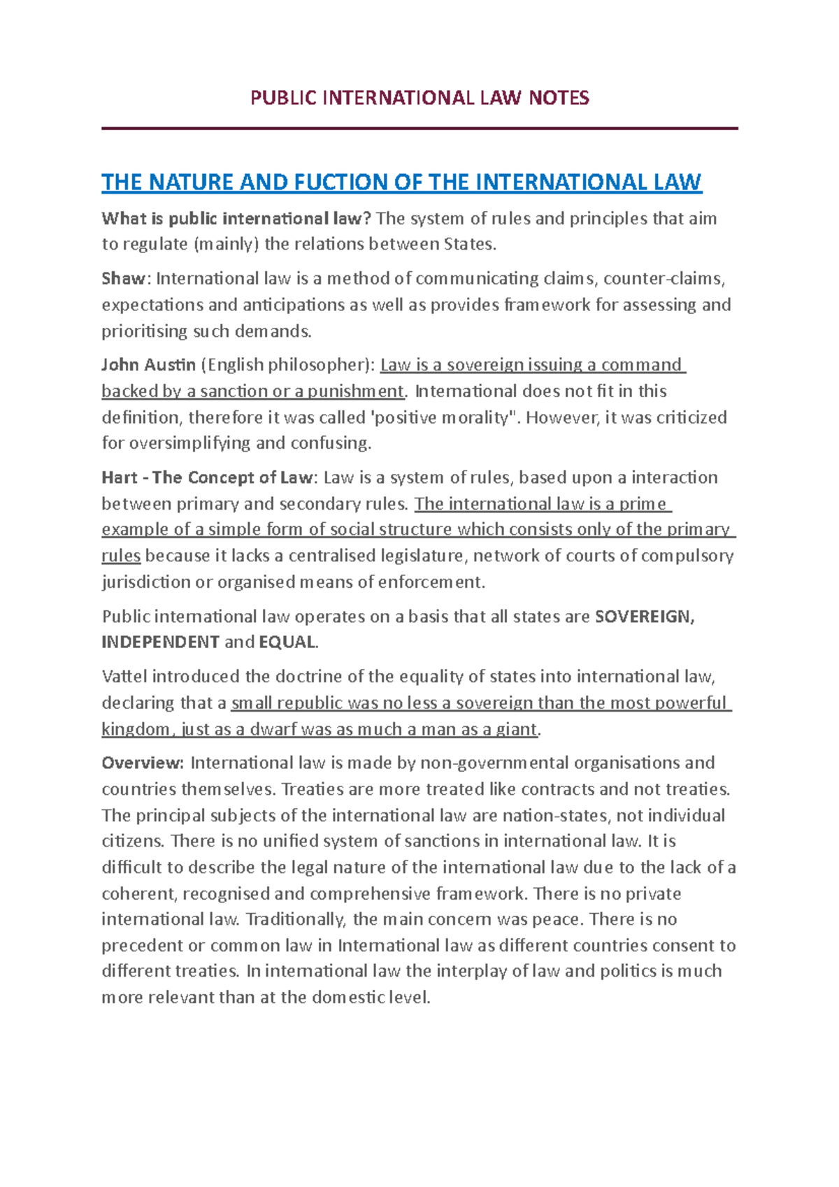 Public International Law Notes - Nature, Sources, and Subjects Analysis ...