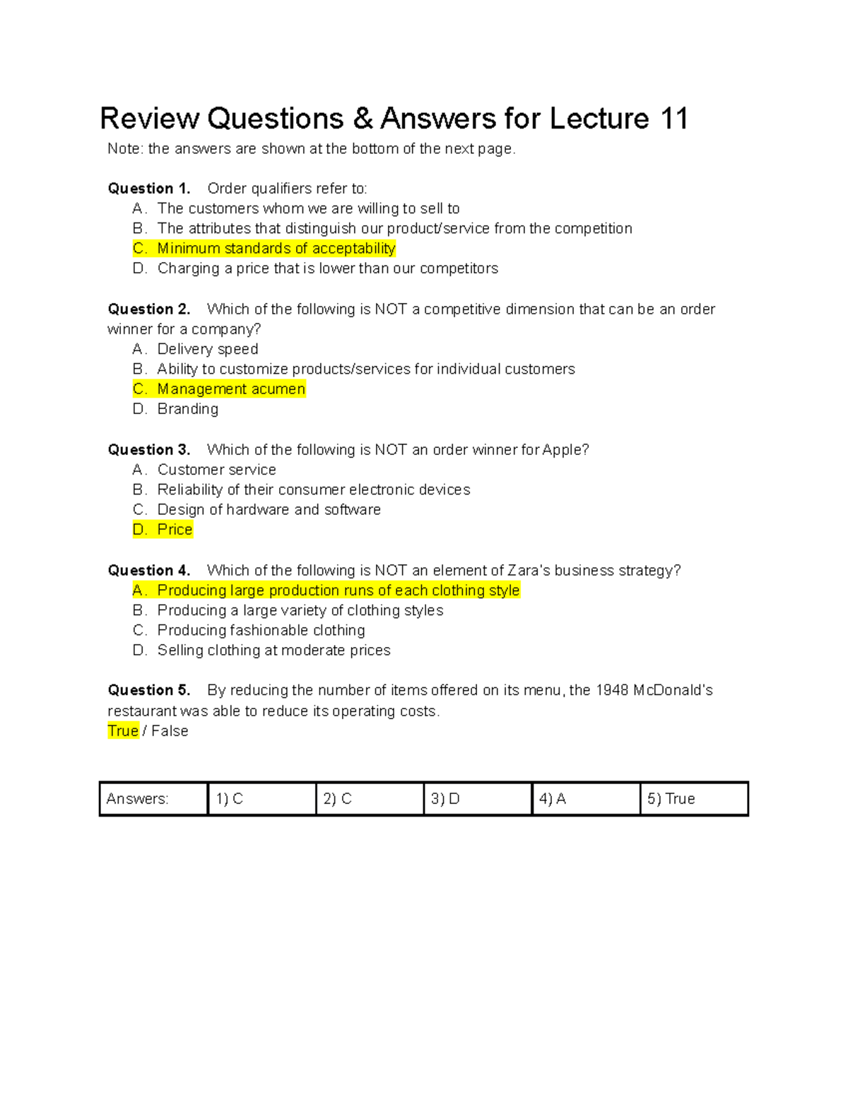 Review Questions Answers - Lecture 11 - Review Questions & Answers for ...