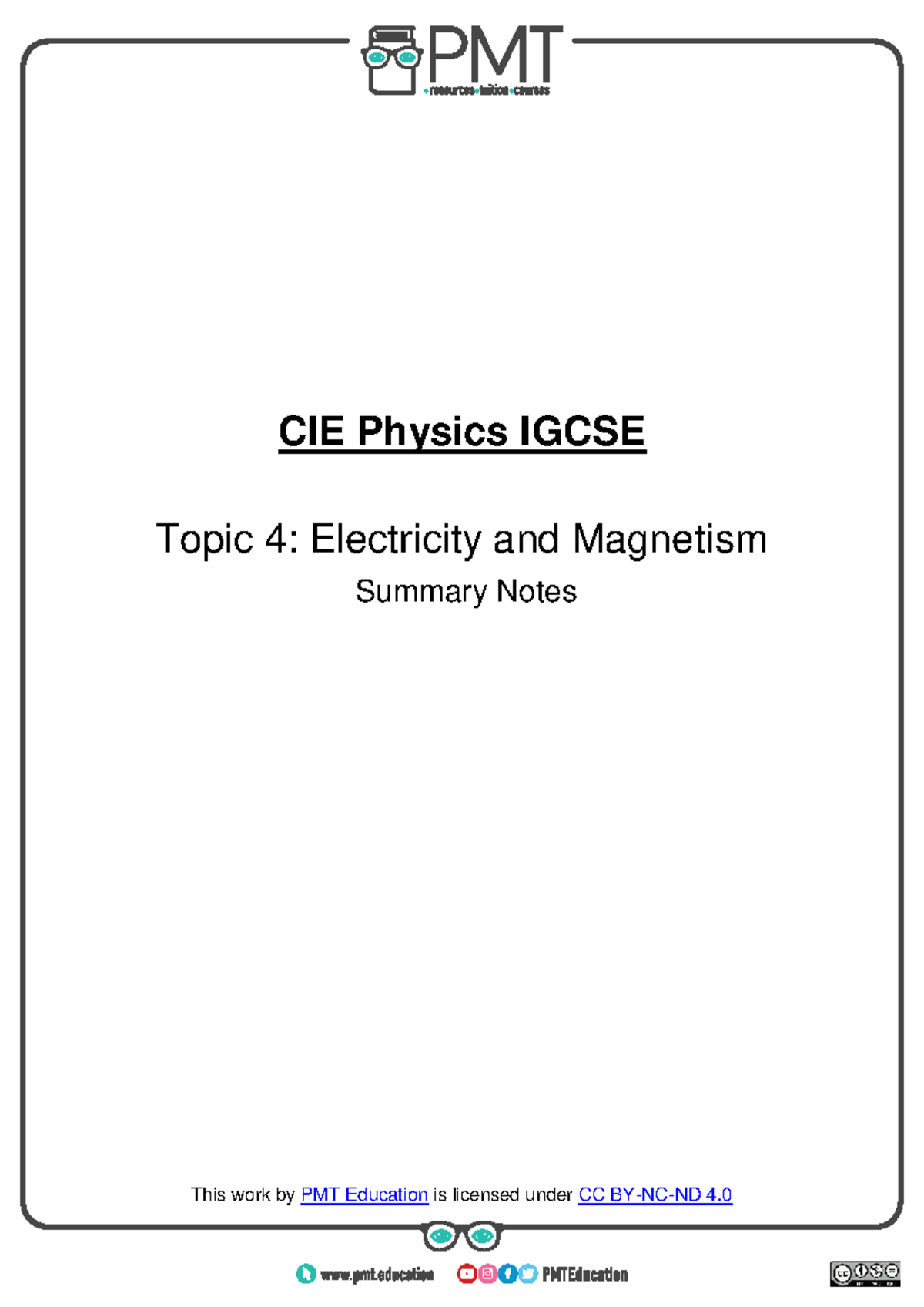 CIE Physics IGCSE Topic 4: Electricity & Magnetism Summary Notes - Studocu