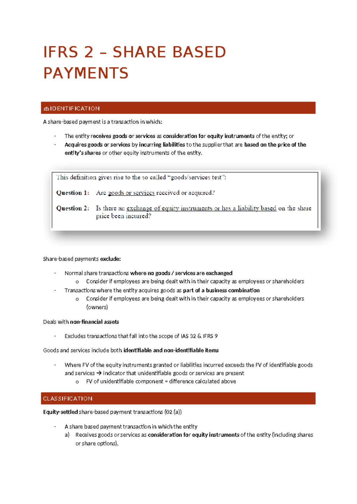 IFRS 2 Summary Of Share Based Payments For Accounting 300 Studocu
