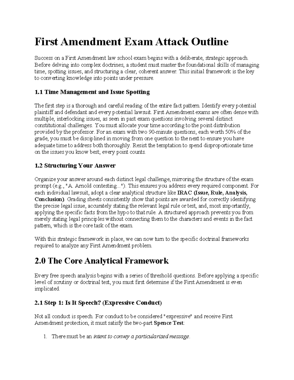 First Amendment Law Exam Strategy Outline (LAW 101) - Studocu
