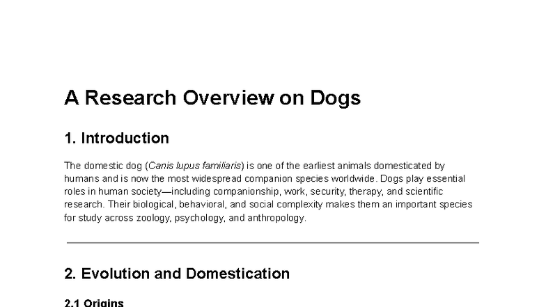 RESEARCH 101: Overview of Domestic Dogs and Their Roles - Studocu