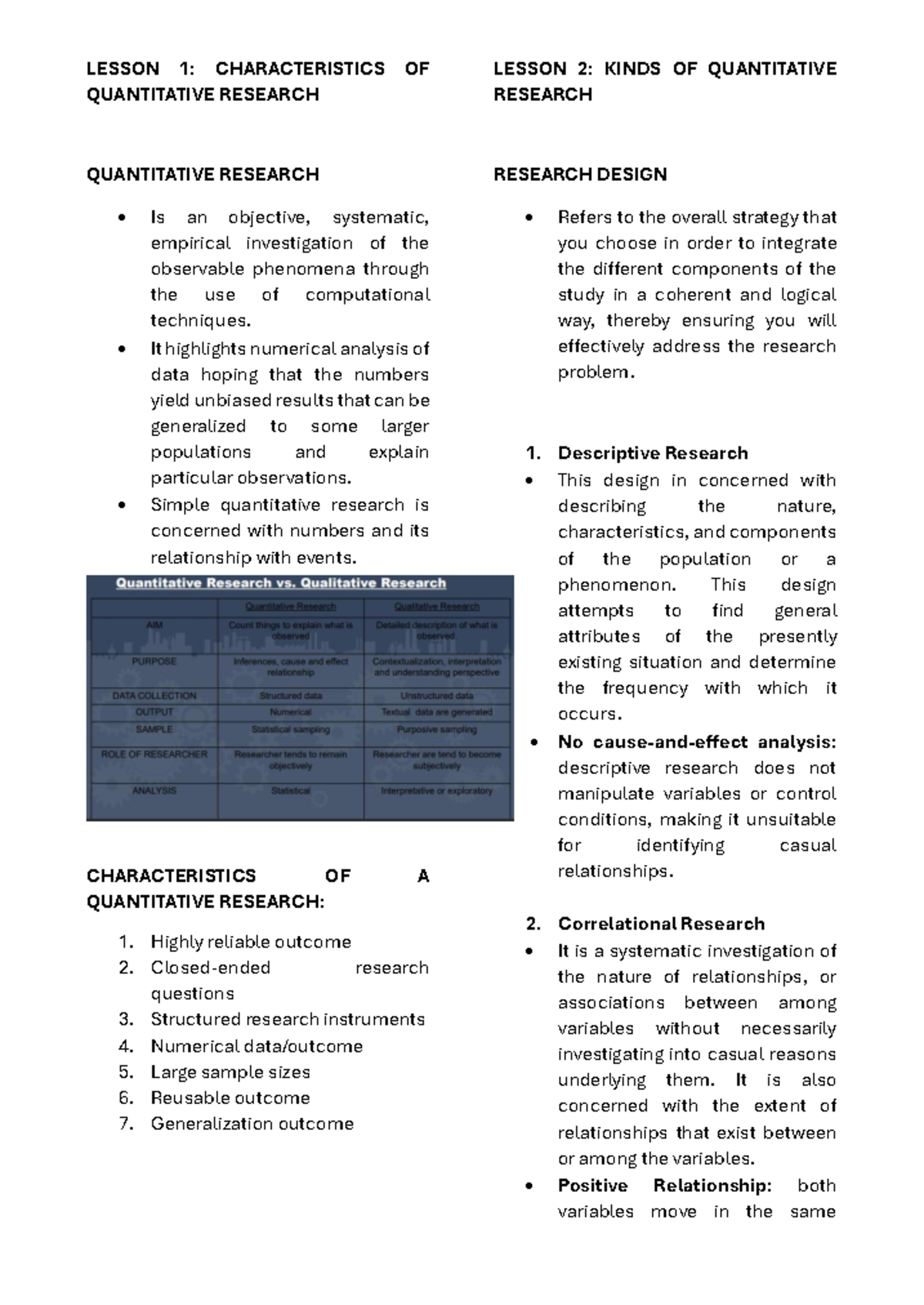 RDL-022 First Quarter Reviewer: Characteristics & Types of Quantitative ...