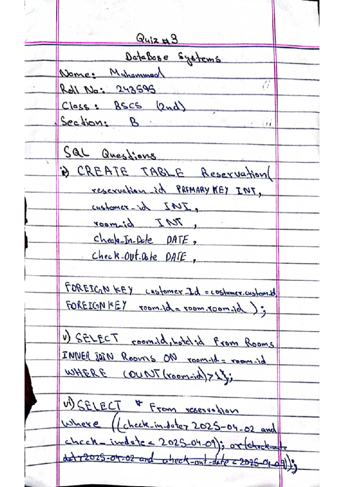 Quiz H3 database systems assignment task and SQL questions - Studocu