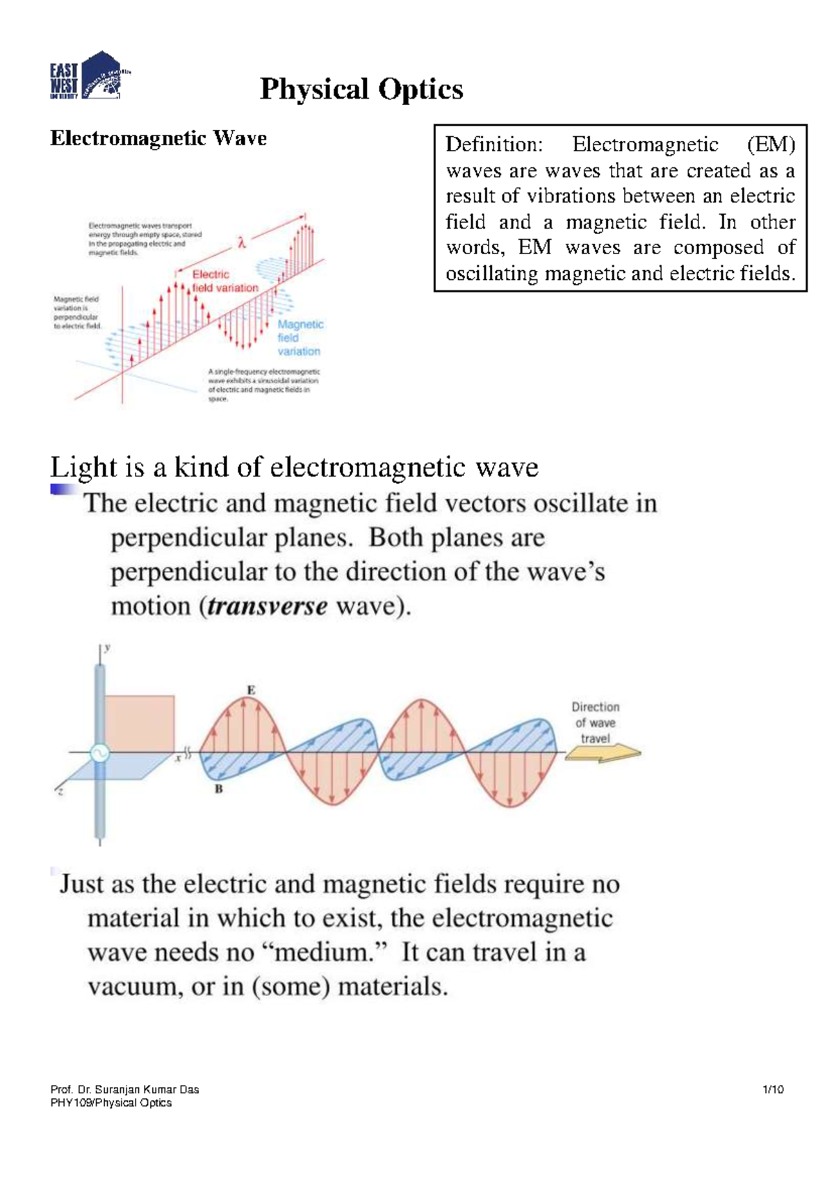 Physical Optics - Lecture Notes from Course PHYS101 - Studocu