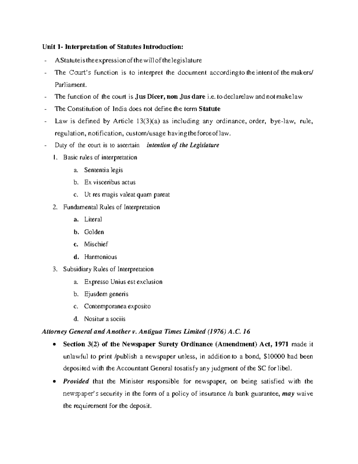 IOS UNIT 1 - Comprehensive Notes on Statutory Interpretation - Studocu