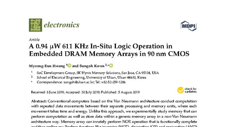 Electronics 2019: Logic Operations in Embedded DRAM Arrays (90nm) - Studocu
