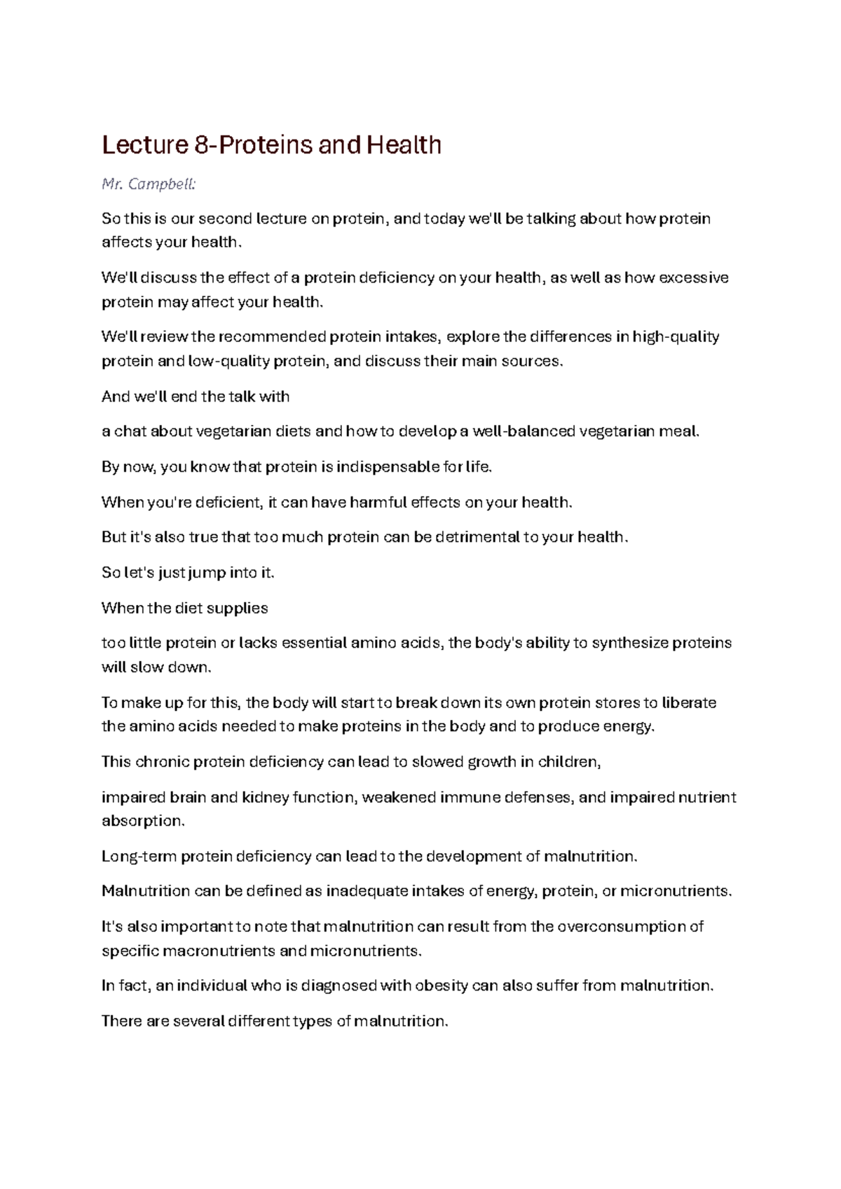 8-Proteins and Health: Lecture Notes on Nutrition and Malnutrition ...