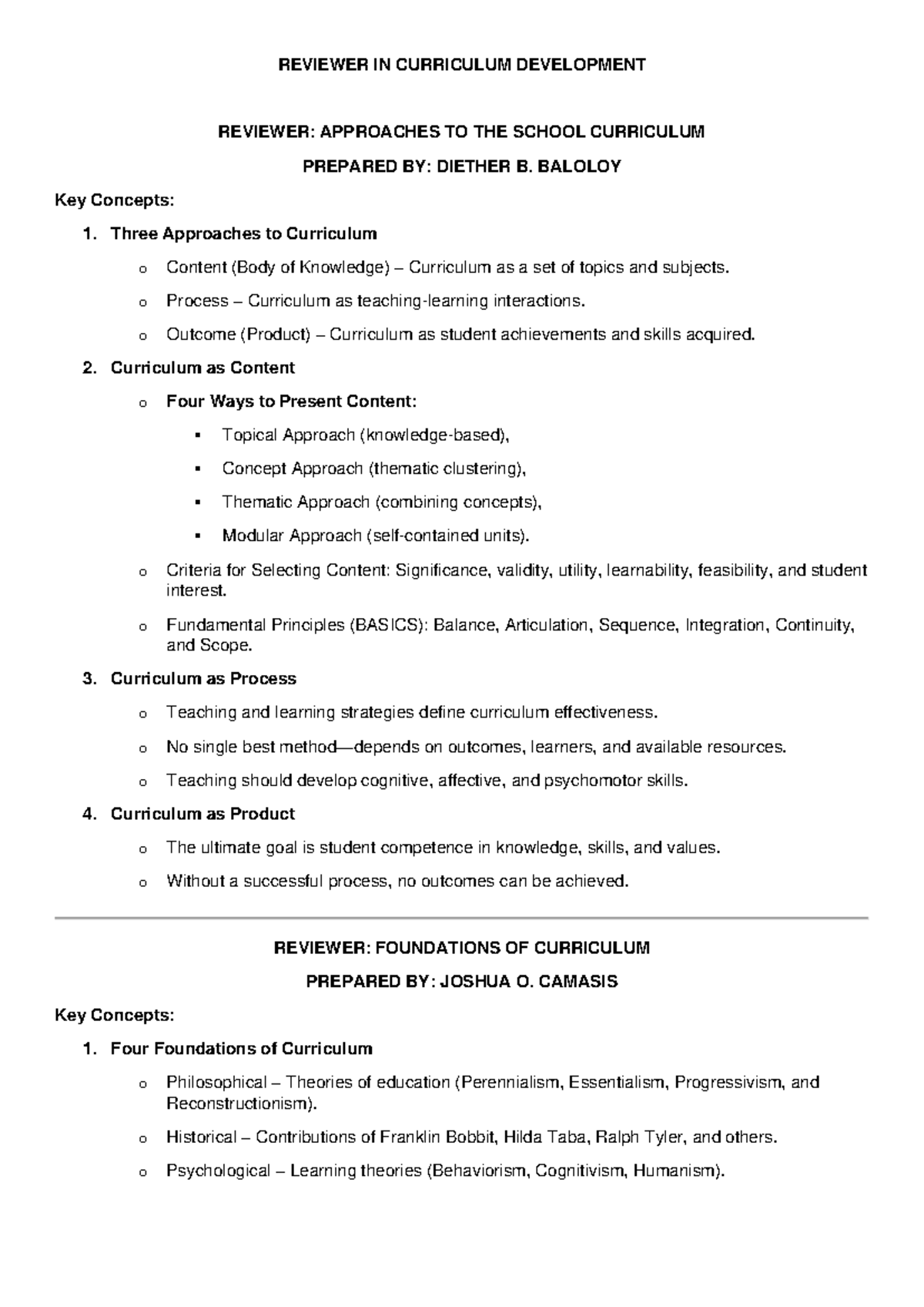 Reviewer IN Curriculum Development Midterm EXAM - REVIEWER IN ...